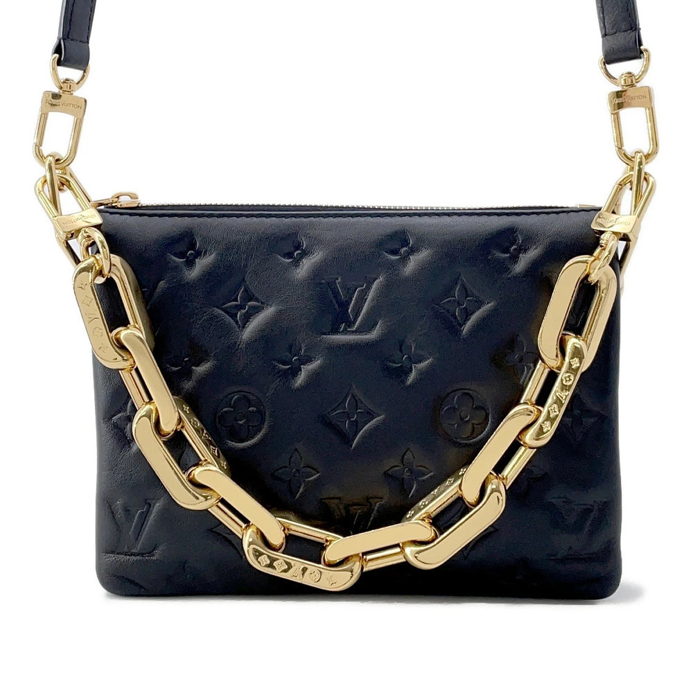 Louis Vuitton Shoulder Bag Monogram Lambskin Leather Coussin Clutch Black